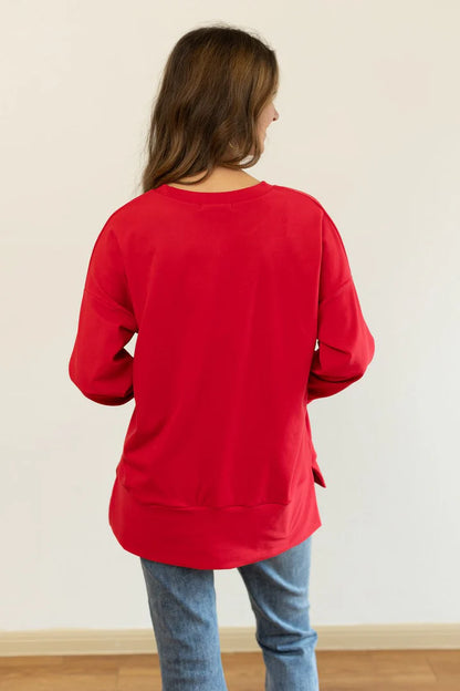 Red Cozy Microfleece Pullover Crew Sweatshirt