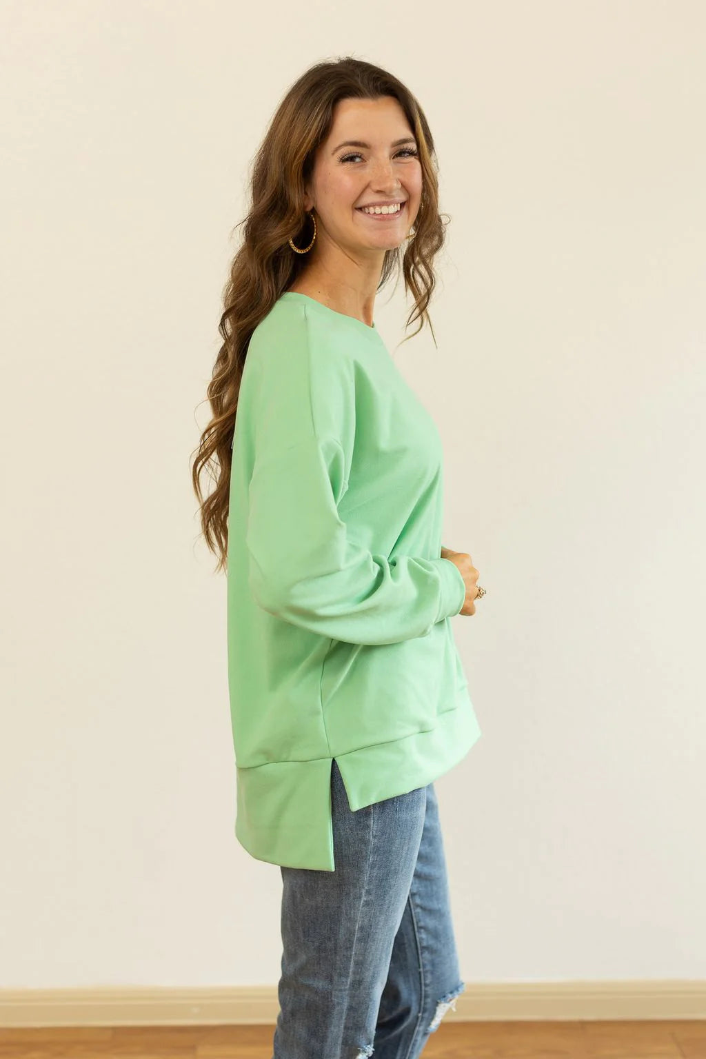 Green Cozy Microfleece Pullover Crew Sweatshirt