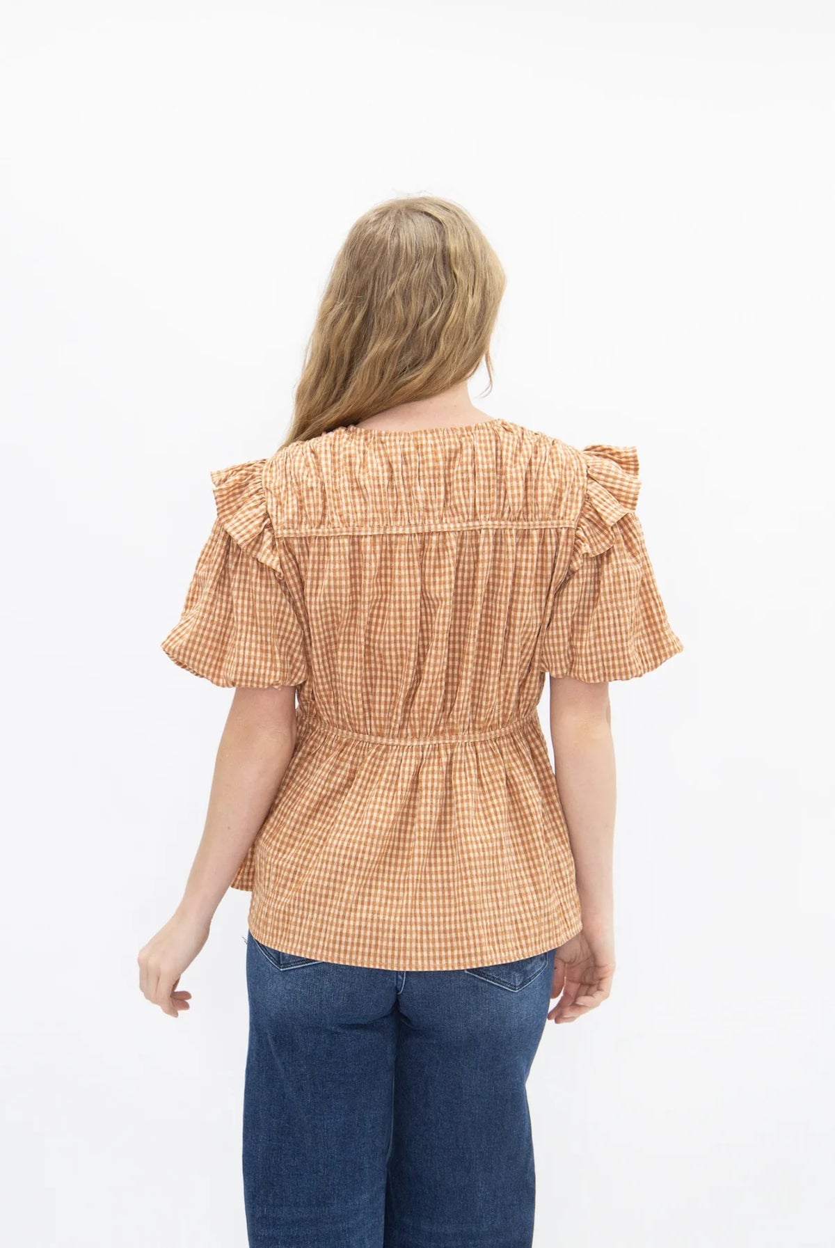 Spice Girl 100% Cotton Brown Gingham Tie Front Blouse
