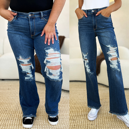 Judy Blue Minnesota Mid Rise Distressed Raw Hem Jeans