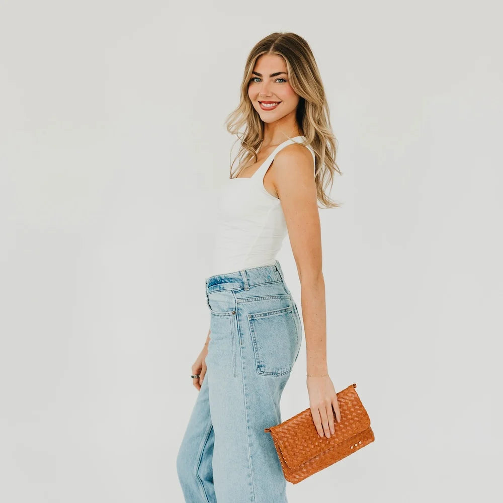 Wren Vegan Leather Woven Flap Crossbody