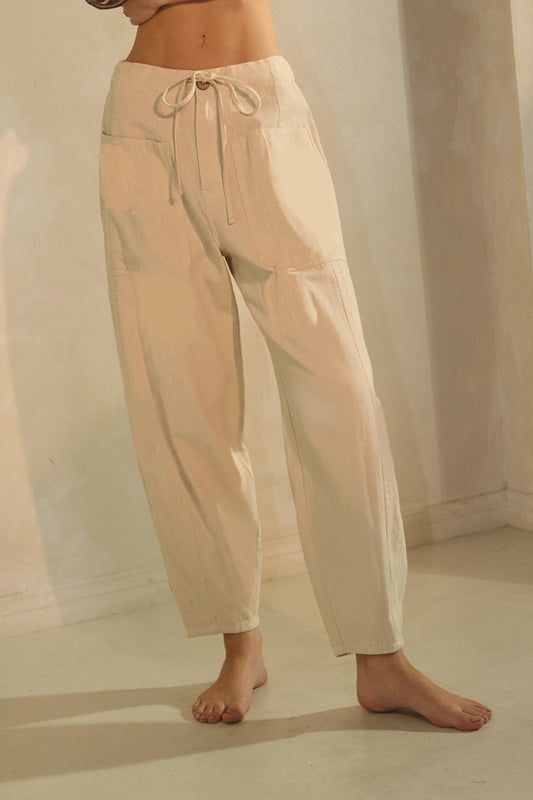 Balboa Cotton Blend Drawstring Cropped Barrel Pants