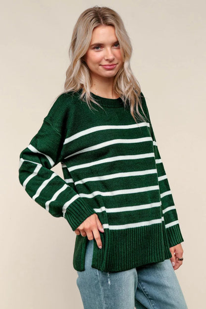 Breckenridge Hunter Green Stripe Pullover Knit Sweater