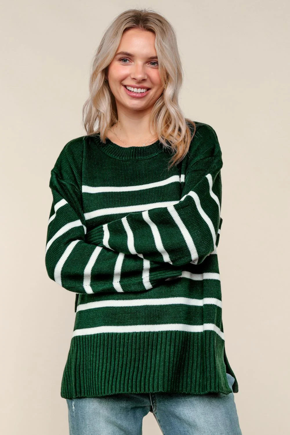 Breckenridge Hunter Green Stripe Pullover Knit Sweater