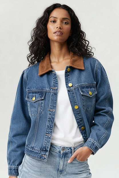 Parker Denim Jacket with Contrast Corduroy Collar