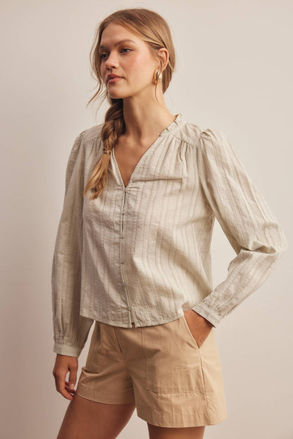 Cool Sage 100% Cotton V Neck Blouse