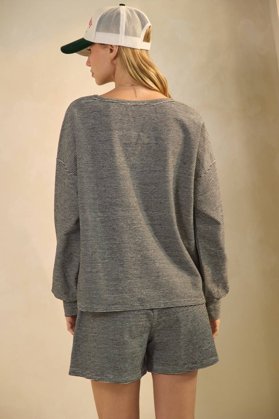 Lay Low 2-piece Cotton Blend Striped Knit Lounge Set