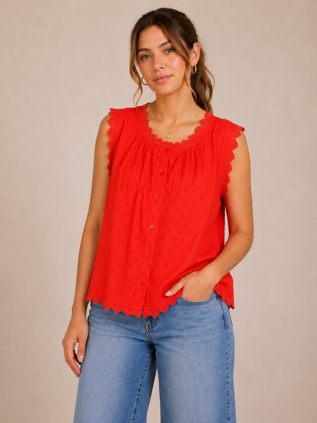 Leave UnRed 100% Cotton Eyelet Sleeveless Top