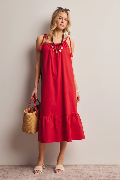 Red Hot Summer Cotton + Linen Open-Back Midi Dress