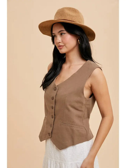 Napa Cotton Linen Blend Button Up Vest