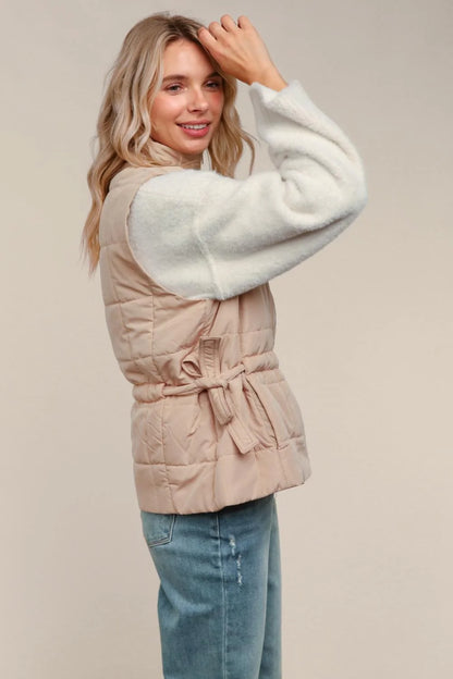 Brunswick Cream Zip Puffer Vest with Side Cinch