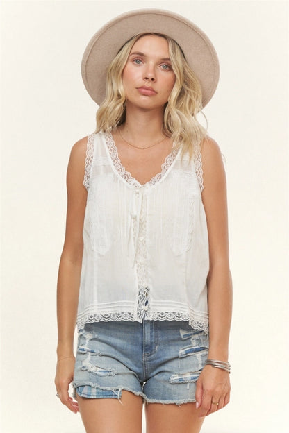 Sea Breeze 100% Cotton Lace Trim Tank