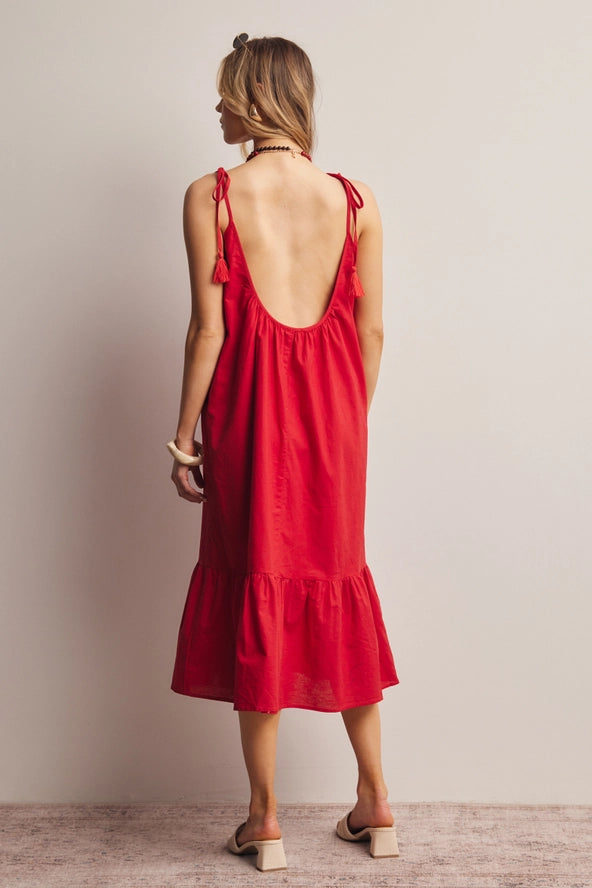 Red Hot Summer Cotton + Linen Open-Back Midi Dress