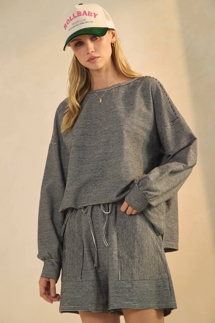 Lay Low 2-piece Cotton Blend Striped Knit Lounge Set