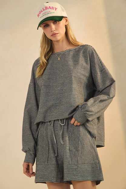 Lay Low 2-piece Cotton Blend Striped Knit Lounge Set