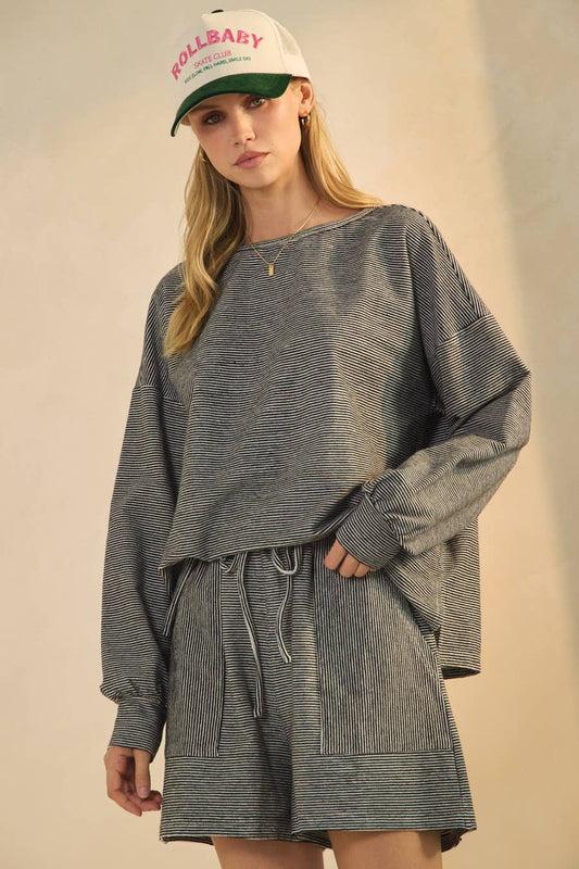 Lay Low 2-piece Cotton Blend Striped Knit Lounge Set