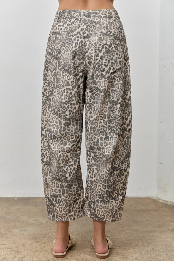 Lay Low Cotton Blend Leopard Print Crop Barrel Jeans
