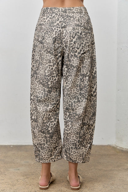 Lay Low Cotton Blend Leopard Print Crop Barrel Jeans