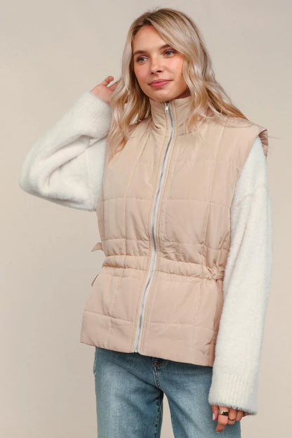 Brunswick Cream Zip Puffer Vest with Side Cinch