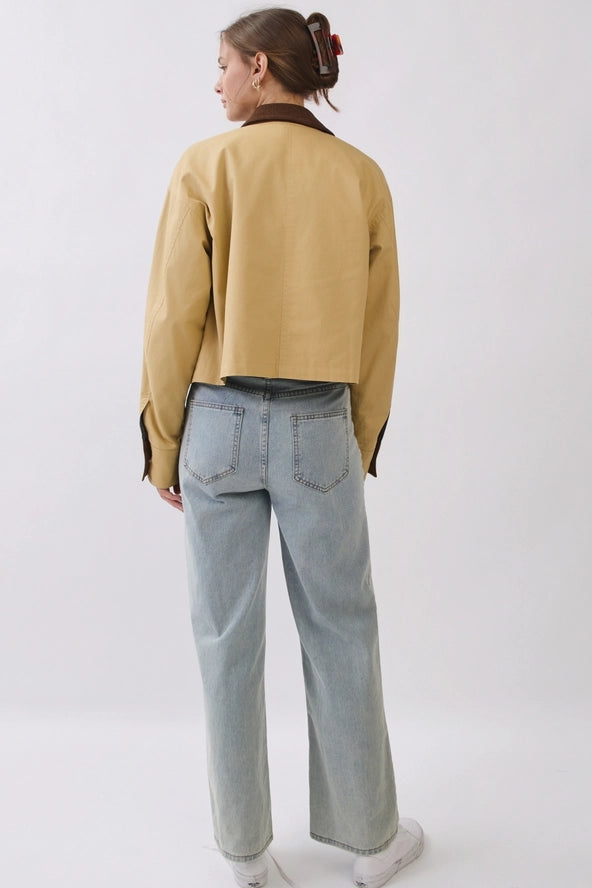 Cotton Barn Jacket with Contrast Corduroy Collar