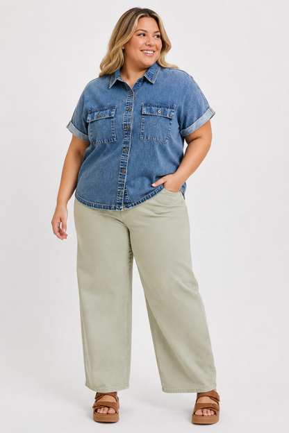 Kodi Cotton Blend Denim Button Up Shirt