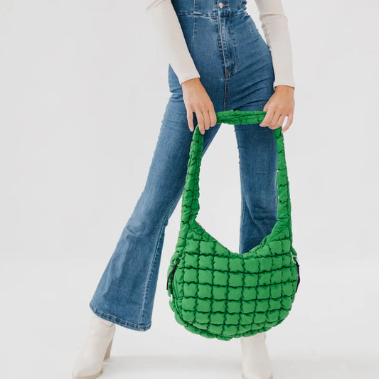 Carmen Green Quilted Hobo Tote Bag