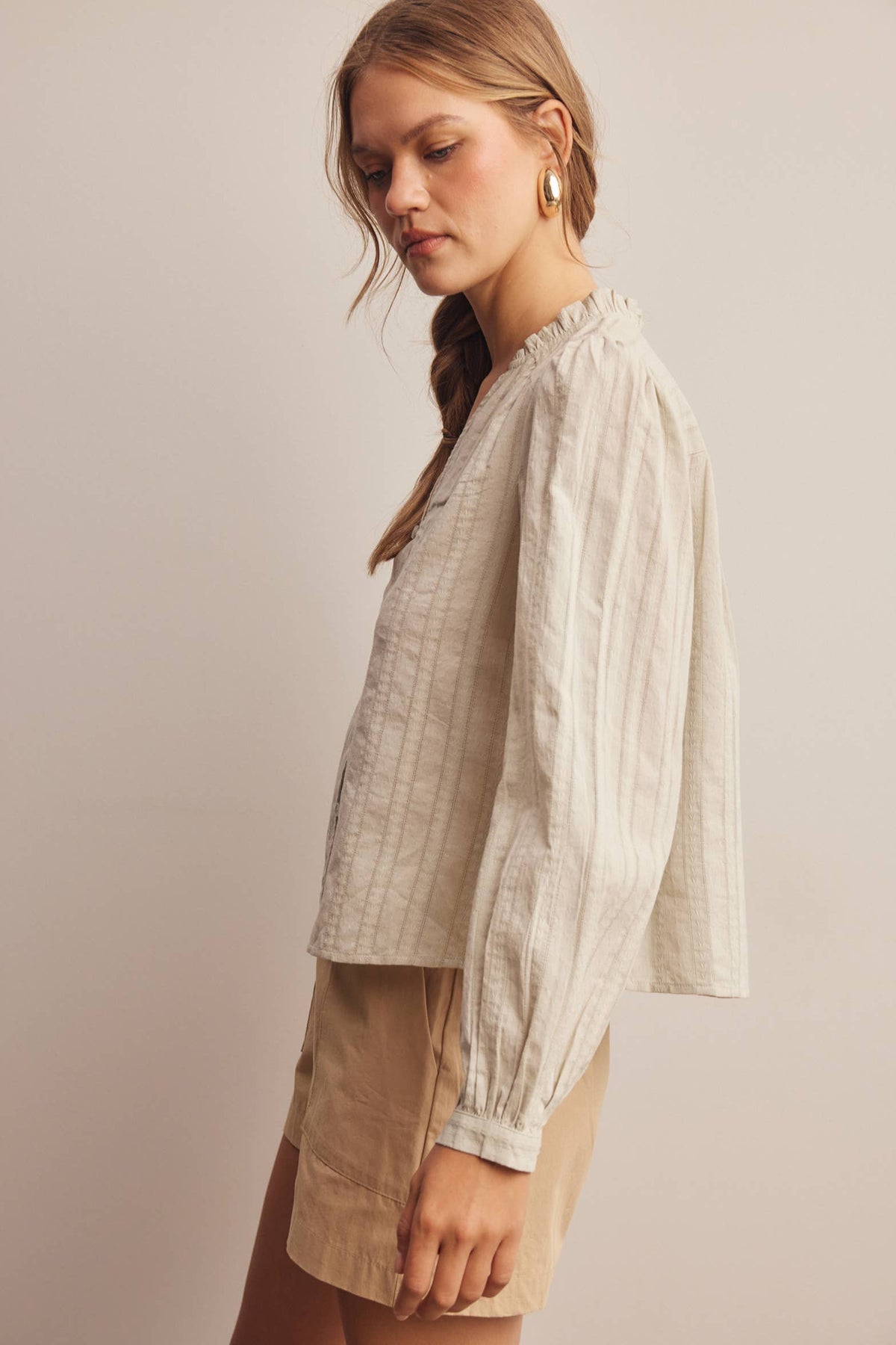 Cool Sage 100% Cotton V Neck Blouse