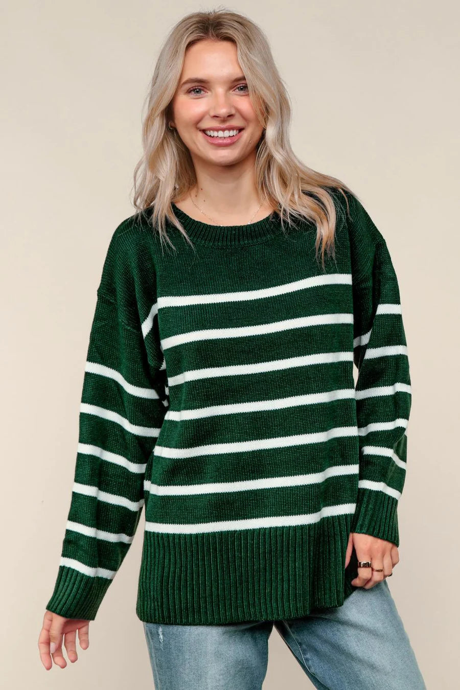 Breckenridge Hunter Green Stripe Pullover Knit Sweater
