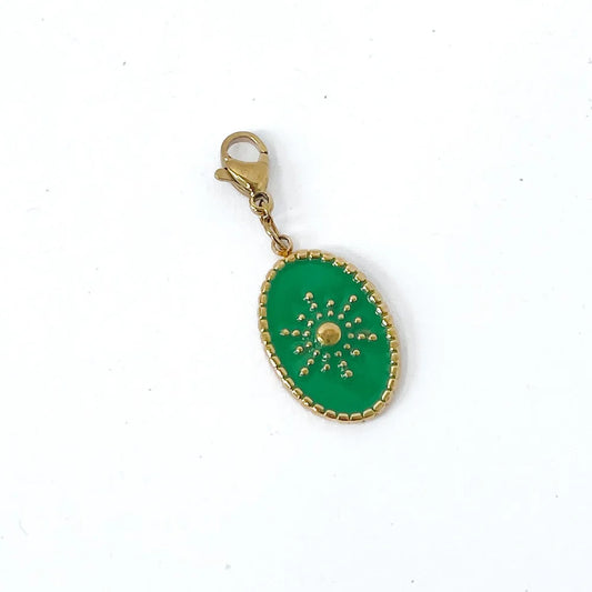 Emerald Sunburst Circle Pendant 18k Gold Charm- with Clasp