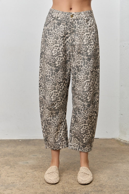 Lay Low Cotton Blend Leopard Print Crop Barrel Jeans