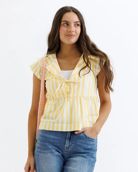North Shore Butter Yellow Stripe 100% Cotton Blouse