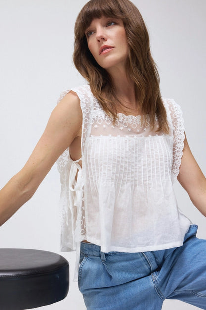 Solstice 100% Cotton Side-Tie Lace Top