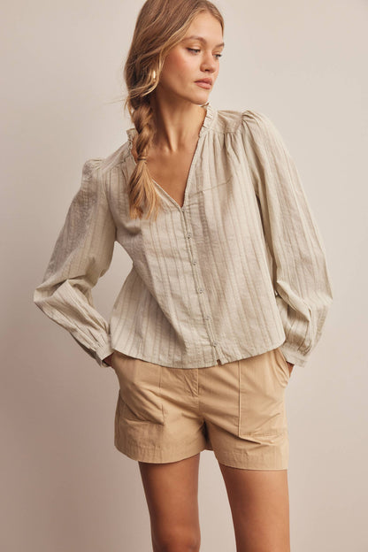Cool Sage 100% Cotton V Neck Blouse