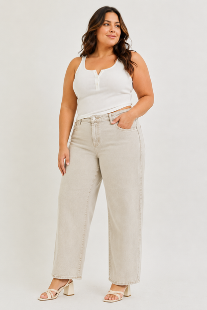 Risen Jeans Bobbi Slouchy Crop Barrel with Adjustable Waist