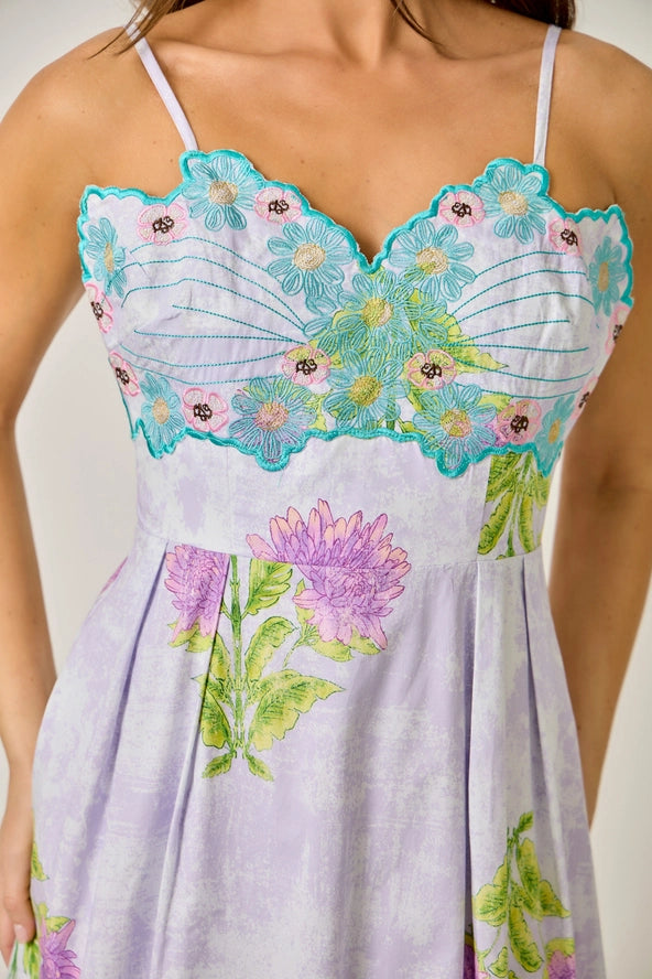 Garden Party Embroidered 100% Cotton Midi Dress