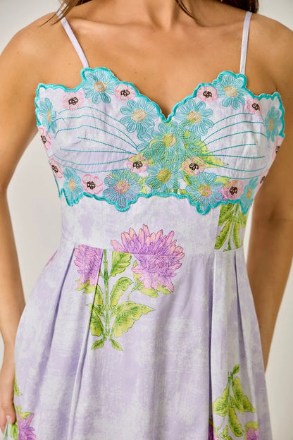 Garden Party Embroidered 100% Cotton Midi Dress
