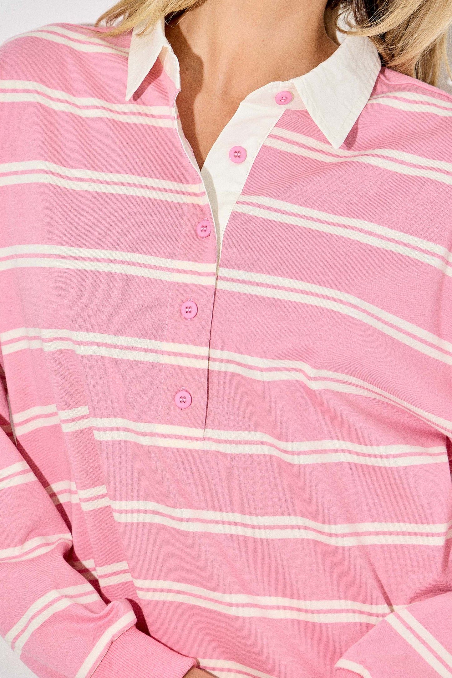 Preppy Pink Collared Oversized Rugby Shirt