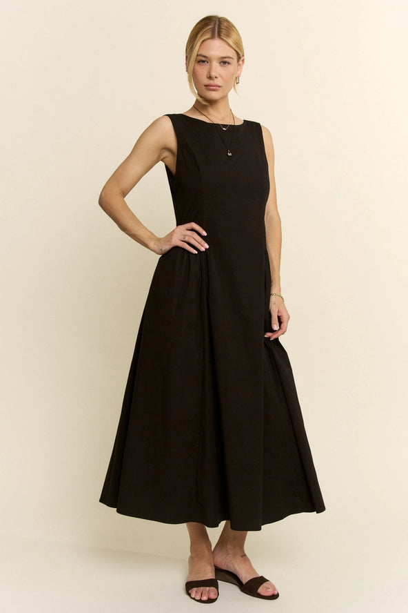 Back in Black Cotton A-Line Sleeveless Midi Dress