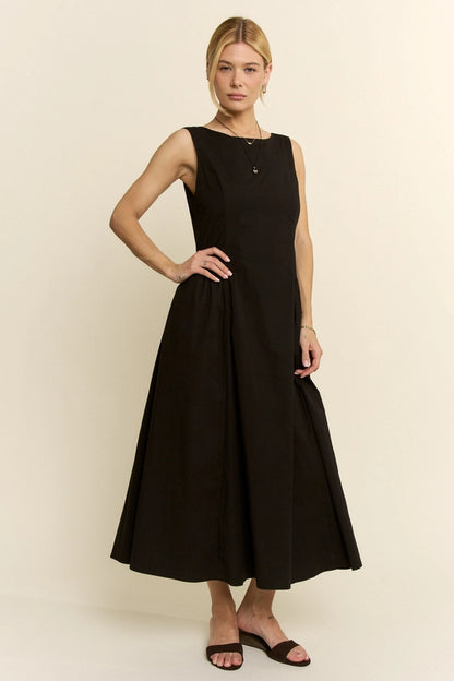 Back in Black Cotton A-Line Sleeveless Midi Dress