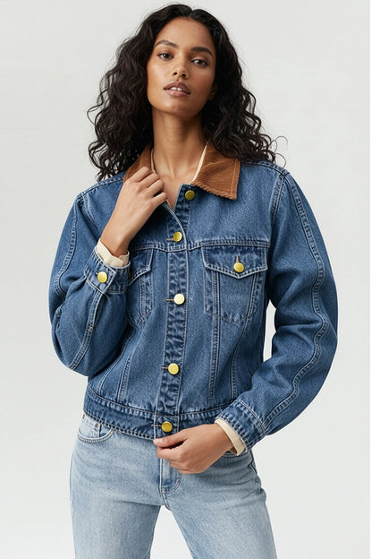 Parker Denim Jacket with Contrast Corduroy Collar