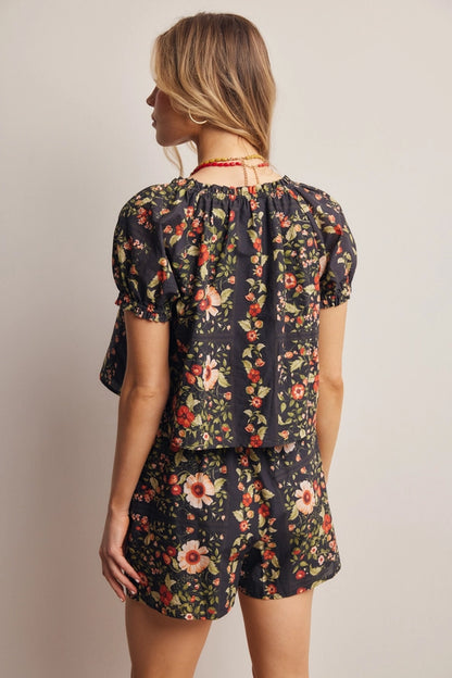 Secret Garden Cotton Puff Sleeve Top + Shorts Set