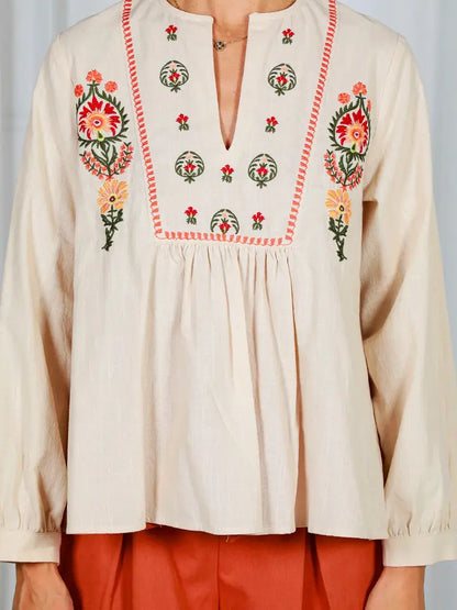 Marrakesh 100% Cotton Embroidered Floral Bohemian Blouse