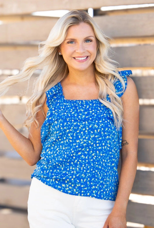 Floral Flounce Tank Top