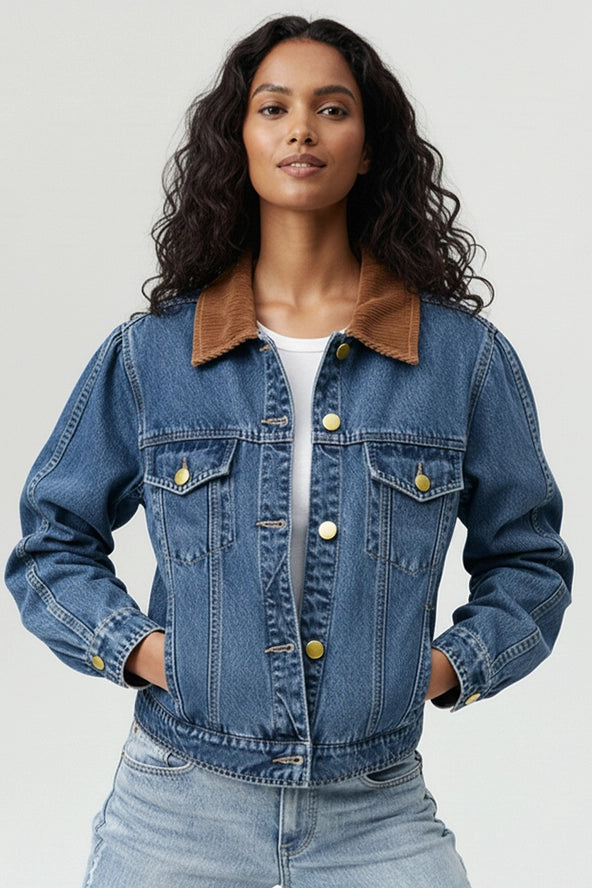 Parker Denim Jacket with Contrast Corduroy Collar