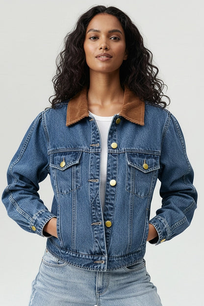 Parker Denim Jacket with Contrast Corduroy Collar