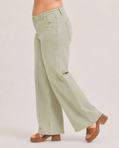 RISEN Denim Pistachio Latte Slouchy Wide Leg Jeans