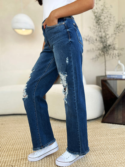 Judy Blue Minnesota Mid Rise Distressed Raw Hem Jeans