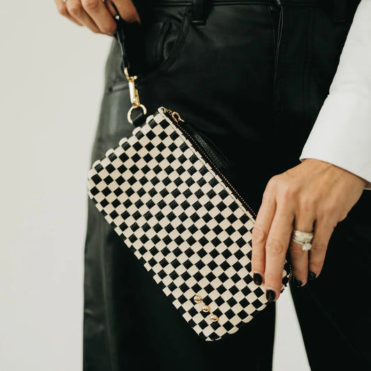 Emma Checkered Clutch Wristlet-Vegan leather