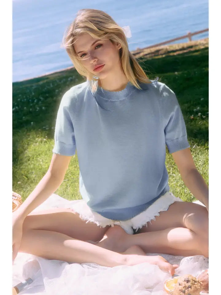 Dream Weaver 100% Cotton Short Sleeve Distressed Sweater Top