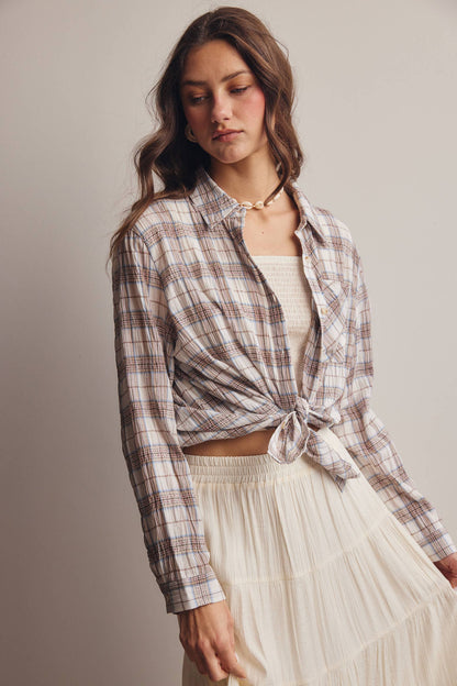 Toasted Marshmallow 100% Cotton Lightweight Plaid Button Up
